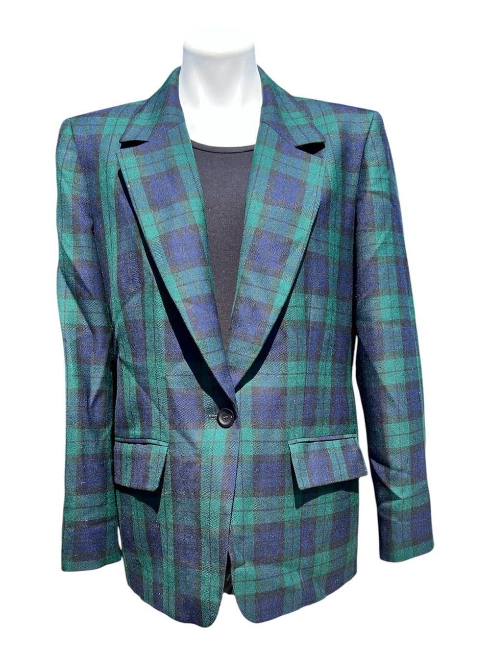 Pendleton Green Tartan Wool One Button Blazer Size 10